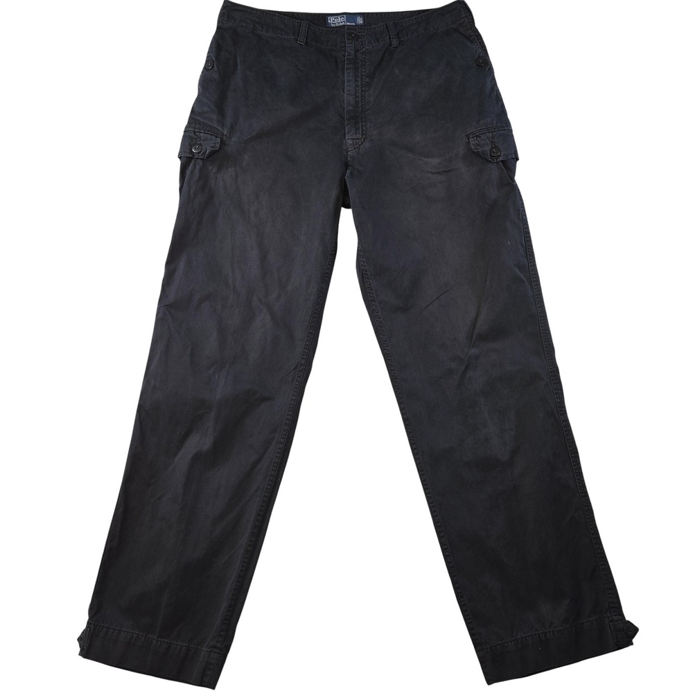 Polo By Ralph Lauren Pants Mens 36x33 Black Cargo Relaxed Canvas Cotton Pockets